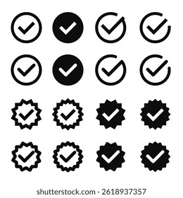 Checkmark icon set, approved symbol, checked checkbox mark, confirmation - vector symbol editable line.