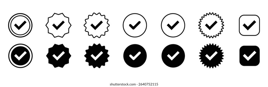 Checkmark icon set, approved symbol icon vector.