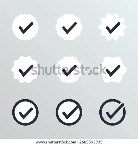 Checkmark icon set, approved symbol, checked checkbox mark, checkmark set,