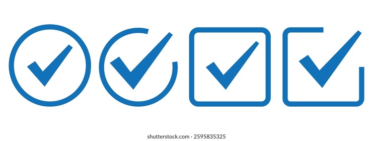 checkmark icon set. Blue check mark. Social media account verification icons. Approved check mark with tick symbol. flat design vector illustration eps 888.