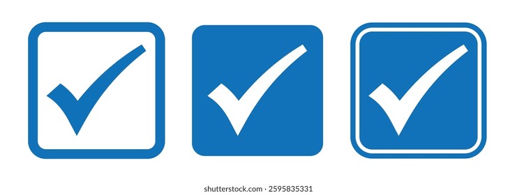 checkmark icon set. Blue check mark. Social media account verification icons. Approved check mark with tick symbol. flat design vector illustration eps 888.