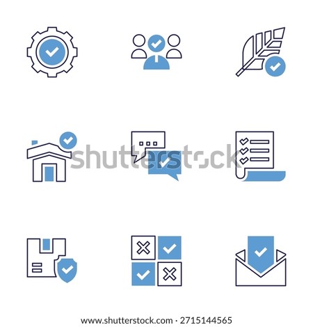 Checkmark icon set. Bold line style. Duotone colors. Editable stroke. feedback, compliance, hypoallergenic, list, good review, house, box, selection, check.