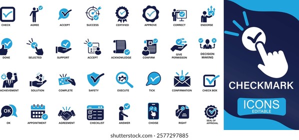 Checkmark icon set check, accept, agree, selected, confirm, approve, correct, complete, checklist You can easily change the color