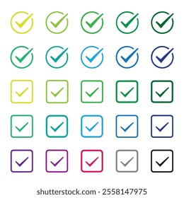 checkmark icon set. check box icon with correct, accept checkmark icons green tick box, check list circle frame - checkbox symbol sign. check mark box square frame