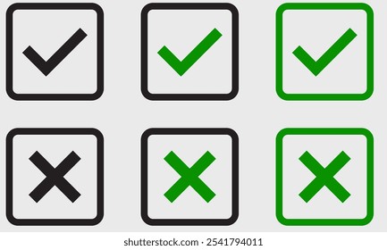Conjunto de iconos de marca de verificación. Signo de Casilla de verificación. Icono de marca de verificación aprobada. Icono de marca de verificación verde Marca de verificación con signo derecho. Marque el conjunto de iconos. Botón de cheque verde