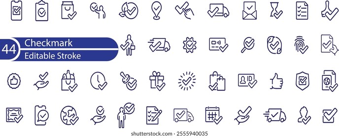 Checkmark icon set. Containing check, accept, agree, selected, confirm, approve, correct, complete, checklist, and verified icons