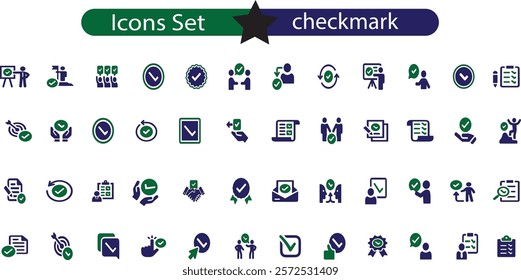 Checkmark icon set. Containing check, accept, agree, selected, confirm, approve, correct,