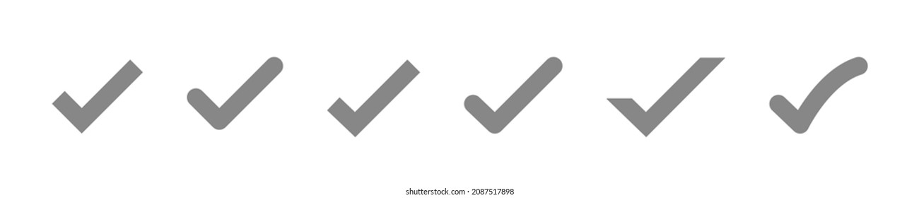 Checkmark icon set. Green check mark vector sign. Checkmark  sign isolated on white background. Yes tick in checkbox. 