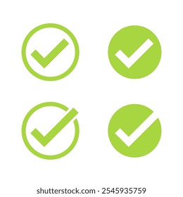 Conjunto de iconos de marca de verificación. Signo de Vector de marca de verificación verde. Señal de la marca de verificación aislada en el fondo blanco. Sí garrapata en la Casilla de verificación. 