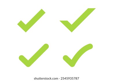 Ícone de marca de seleção definido. Sinal de vetor de marca de seleção verde. Sinal de marca de seleção isolado no fundo branco. Sim, marque a caixa de seleção. 