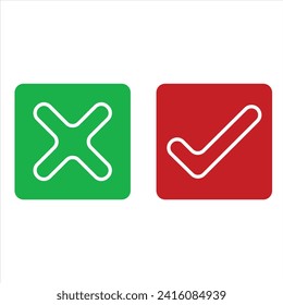 Juego de iconos de marca de verificación. Marca de verificación roja y verde. Marcar los iconos vectoriales en rojo y verde aislados en fondo blanco. Marcar y cruzar en verde y rojo. Símbolos de cruz y garrapatas,
