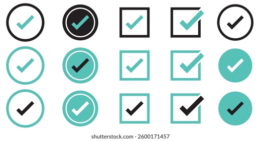 Checkmark Icon Set. Simple Checkmark Silhouettes. Modern Tick Mark Icons. Minimal Checkmark Icon Set. 