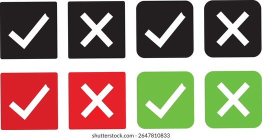 Conjunto de iconos de marca de verificación. Signo de certificación de calidad, aceptar iconos de marca de verificación, símbolo de Casilla de verificación, Vector de marca de verificación de línea negra y verde,

