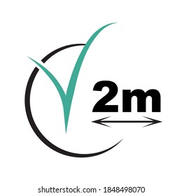 Icono de marca de verificación como símbolo de distancia segura. Icono de silueta negra. Diseño de glifos vectores. Virus y bacterias de protección. Icono de precaución. Distancia social de 2 metros. Coronavirus Prevention covid-19.