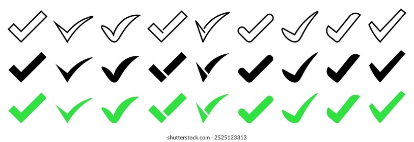 Checkmark icon or Tick symbol set. Vector