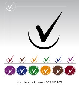 icono de marca de verificación, Plantilla de logotipo de carta V, icono de aprobación establecido. Diferentes soluciones de color. líneas redondeadas suaves y un marco en forma de círculo.
