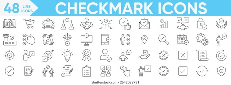 Checkmark icon Vector and illustrator set.check, accept, agree, selected, confirm, approve, correct, complete, checklist, document, quality check and more.