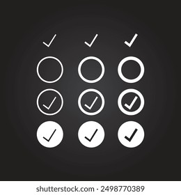 Checkmark icon. Checkmark vector set. Checked check box sign. Approved symbol. Isolated check mark icon