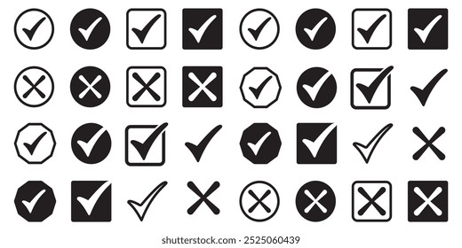 Ícone de marca de seleção. Vetor de marca de seleção definido. Assinatura da caixa de seleção marcada. Símbolo aprovado. Ícone de marca de seleção v isolado.
