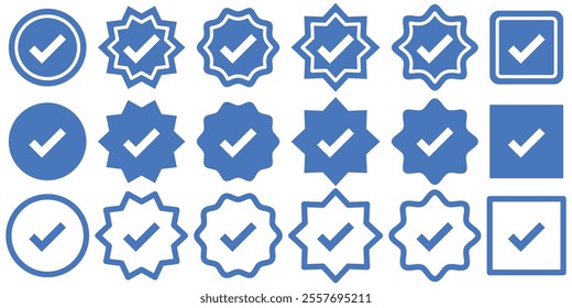 Checkmark icon. Checkmark vector set. Checked check box sign. Approved symbol. Verified badges. Social media account, profile verified badge. Tick mark. Vector illustrator.