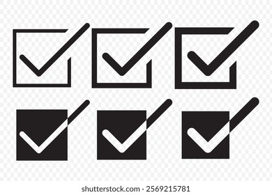 Checkmark icon. Checkmark vector set. Checked check box sign. Approved symbol. Isolated v check mark icon. eps 10.