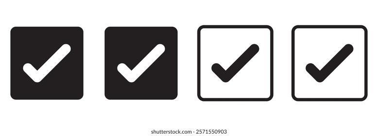 Checkmark icon. Checkmark vector set. Checked check box sign. Approved symbol. Isolated v check mark icon.