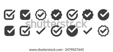 Checkmark icon. Checkmark vector set. Checked check box sign. Approved symbol. Isolated v check mark icon.