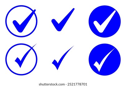 Checkmark icon. Vector set of tick marks. A round tick mark that is checked. Isolated v checkmark icon. Checkmark Icon Vector Logo Template. blue checkmark