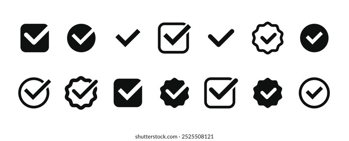 Checkmark icon. Checkmark vector set.Checked check box sign.Approved symbol.Isolated v check mark icon 