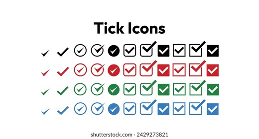 Icono de marca de verificación, Conjunto de símbolos vectoriales, Icono de marca, ilustración vectorial, Símbolo aislado de elección de voto correcto