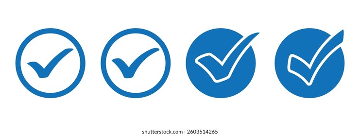 Checkmark icon. Verified blue checkmark icon set. Vector illustration. EPS 10