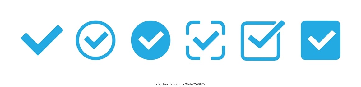 Ícone de marca de seleção. Ícone de marca de seleção verificado definido. Ícone de caixa de seleção com ícone de caixa de seleção correto, aceitar ícones de marca de seleção ícone da caixa de seleção. Ilustração vetorial