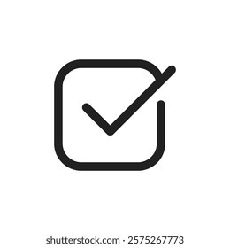 A checkmark icon visually represents approval and the completion of tasks. Its contemporary design features an adjustable stroke, making it adaptable for a wide range of applications and uses