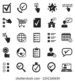 Checkmark Icons. Black Flat Design. Vector Illustration. 