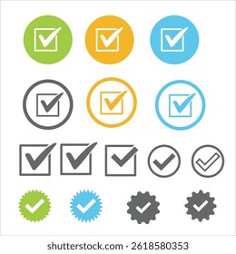 Iconos y Botones de marca de verificación para selección y Aprobación