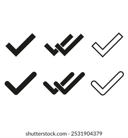 Checkmark icons collection. Black vector symbols. Simple check icons. Minimalist approved marks.