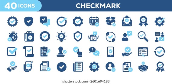 Checkmark icons collection. Related approvals, agreement, checklist, verification. Solid colors style icons. Vector illustration isolated on white background.