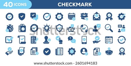 Checkmark icons collection. Related approvals, agreement, checklist, verification. Solid colors style icons. Vector illustration isolated on white background.
