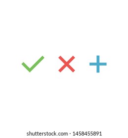 Checkmark icons, cross, plus and tick. Check mark symbols.