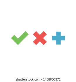 Checkmark icons, cross, plus and tick. Check mark symbols.