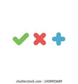 Checkmark icons, cross, plus and tick. Check mark symbols.