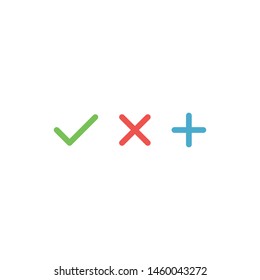Checkmark icons, cross, plus and tick. Check mark symbols.