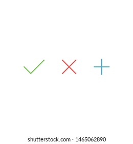 Checkmark icons, cross, plus and tick. Check mark symbols.