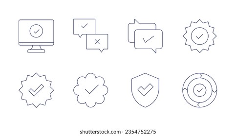 Checkmark icons. Editable stroke. Containing check mark, survey, correct, verify, instagram verified, success, shield, renew.