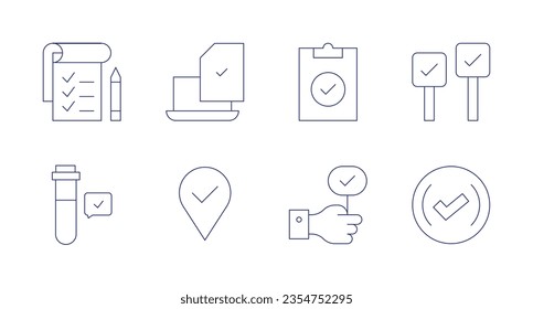 Checkmark icons. Editable stroke. Containing task list, checklist, task, sign, blood tube, check, checked, validated.