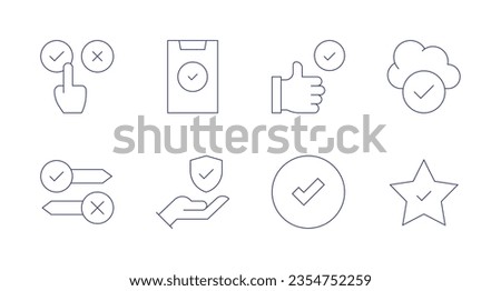Checkmark icons. Editable stroke. Containing answer, success, best practice, cloud computing, decision, data protection, yes, star.