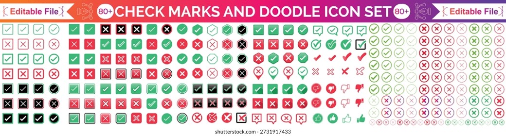 Iconos de marca de verificación verde rojo opciones correctas e incorrectas sobre fondo blanco aislado. Marca de verificación verdadero y falso símbolo tick signo. Símbolo aprobado. Símbolo aislado de elección de voto correcta. Ilustración vectorial.