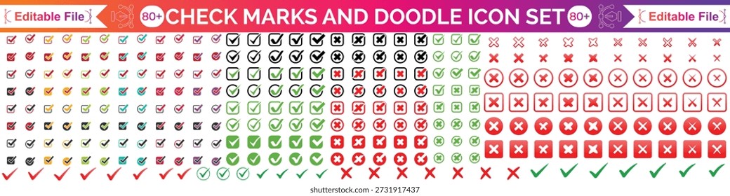 Iconos de marca de verificación verde rojo opciones correctas e incorrectas sobre fondo blanco aislado. Marca de verificación verdadero y falso símbolo tick signo. Símbolo aprobado. Símbolo aislado de elección de voto correcta. Ilustración vectorial.