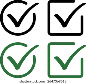 Marcador de verificación Iconos Marcador verde, lista de verificación Marco circular - signo de símbolo de Casilla de verificación. 