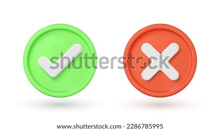 Checkmark icons. Green tick and red cross checkmarks. 3D symbols check mark and X